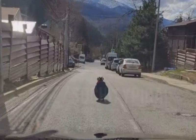 Ребенок катался на скейтборде прямо по проезжей части в Сочи
